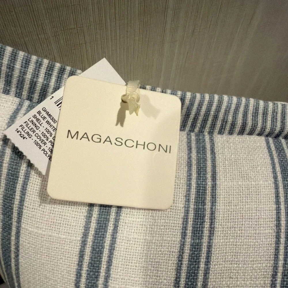 Set Of 2 Magaschoni Throw Sofa Bed Blue White Embroidered Pillows 24